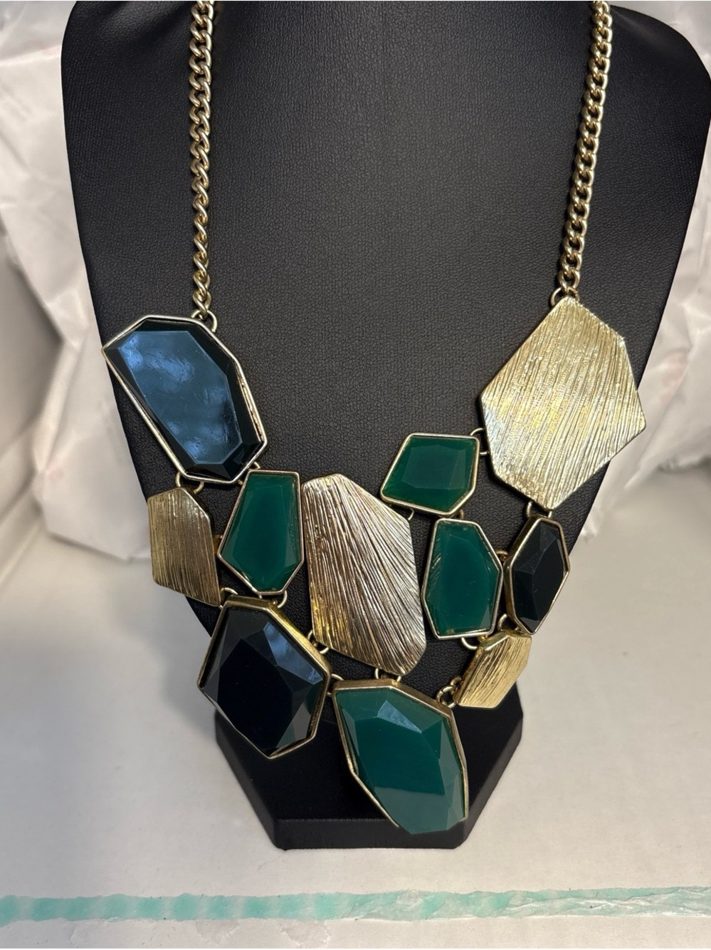 Gold Multi-Stone Statement Necklace in Teal and Black